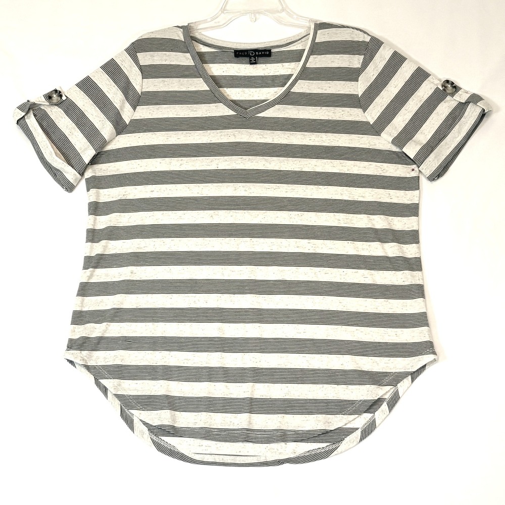 Fred David Striped Heathered V Neck Top XL Casual